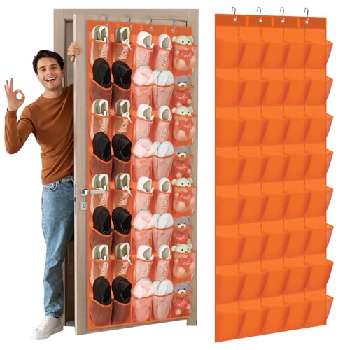 Windyun 40 Over the Door Shoe Organizer Large Mesh Pocket Hanging Shoe Rack for Closet Orange Nonslip Behind Door Storage Holder Back to School Organizer for Dorm Room College Classroom Storage - color: Orange