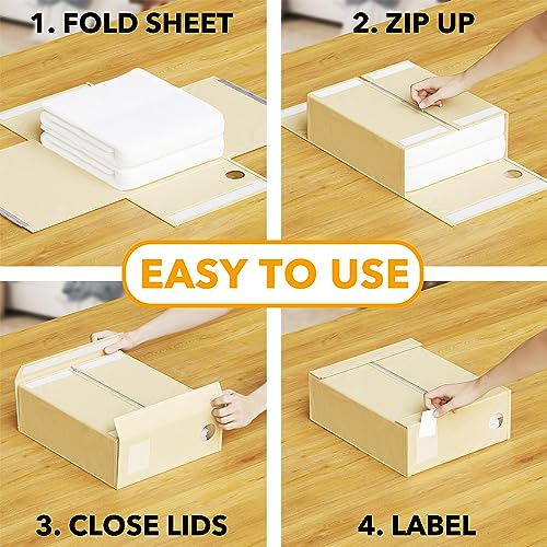 SpaceAid 6 Pack Bed Sheet Organizers and Storage, Foldable Sheet Organizer for Linen Closet, Sheets Set Folder Keeper with Window XL (Queen & King Size) Bedding Container (Beige, 6 Pack) - color: Beige, size: 6 Pack