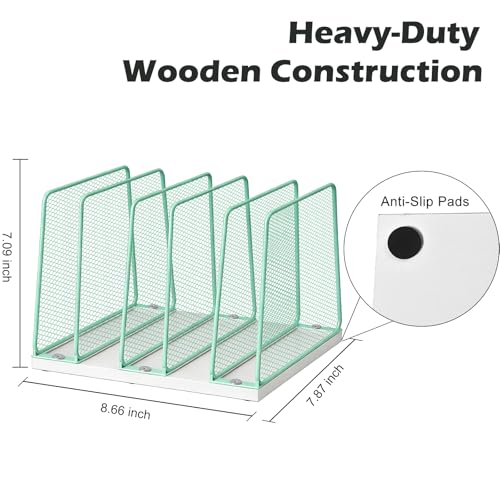 AUPSEN 5-Section File Organizer for Desk, Wood Mesh Desktop File Organizer, File Sorter Storage Rack, Vertical Folder Holder for Files, Magazines, Books (Green) - color: Green