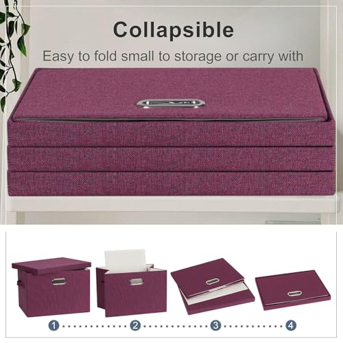 Graciadeco Large 17" 36 Quart Collapsible Stackable Storage Bins with Lids, 3 Packs Purple Linen Fabric Closet Boxes with Lids, Storage Cube Baskets Container Organizers for Bedroom Office (17x12x11) - color: Purple, size: Large -3 Pack