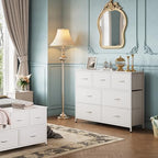 WLIVE 7 Drawer Dresser TV Stand, Dressers for Bedroom, Fabric Storage Tower, Hallway, Entryway, Closets, Sturdy Steel Frame, Wood Top, Easy Pull Handle, White - color: White