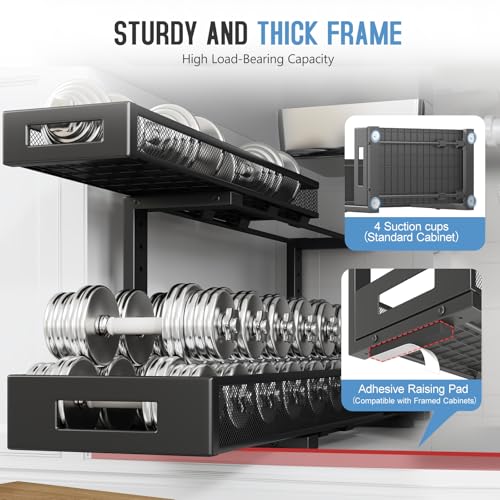 1 Pack 20.47IN Depth Under Sink Storage Organizer, Large 2-Tier Elegant Mesh Pull Out Shelf for Kitchen and Bathroom Cabinet Organization, L-Shaped and Adjustable Height Design-Black - color: Black, size: 1 Pack-20.47"Dx11.4"-16.14"H