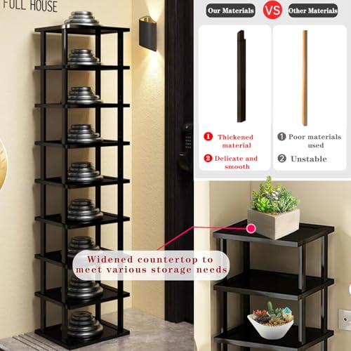 Vertical Shoe Rack - Tall Narrow Shoe Rack Organizer for Small Spaces,7 Tier Bamboo Shoen Shelf for Entryway,Closet,Corner,Doorway,Skinny Shoe Shelf Space Saving Shoe Storage,Free Stackable DIY - color: Black, size: 7-tier