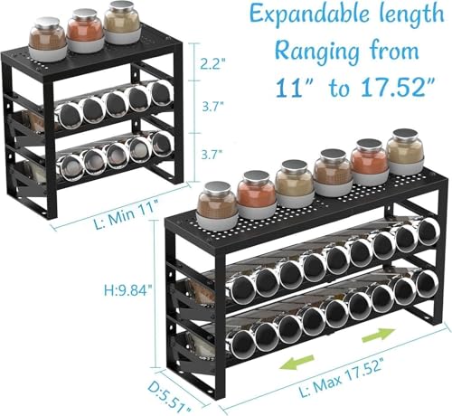 Jojocross Expandable, Stackable, Adjustable Spice Rack kitchen Organizer,Metal Pantry Storage Shelves - Multi-Tier Shelf for Cabinet, Countertop, Pantries, Cupboard or Wall Mount,Black - color: Black, size: 3 inclined shelves /1 flat top shelf