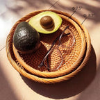 Handcrafted Small Rattan Serving Basket 8.7" – Round Woven Bread & Cracker Tray – Natural Wicker Fruit Bowl for Countertop Display, Snacks, Candy, and Party Serving - size: 8.7"