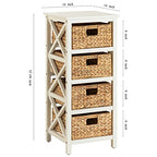 eHemco 4 Tier X-Side End Storage Cabinet with 4 Wicker Baskets, White - color: White, size: 14"D x 14"W x 32.1"H (4 Drawers)