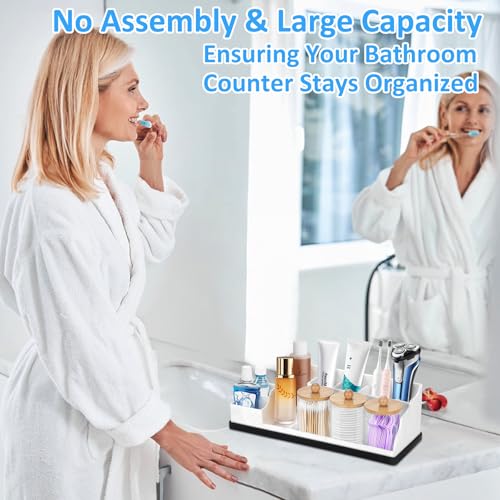 Bathroom Organizer Countertop, White Silicone Toothbrush Holders for Bathrooms with 3PCS Qtip Holder Dispenser, Toothbrush and Toothpaste Holder for Bathroom Counter Organization Storage Vanity - color: White Black With 3pcs Dispenser