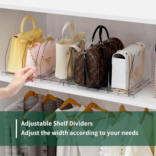 SPACEKEEPER Adjustable Shelf Divider for Closet, Clear Purse Organizers for Closet Acrylic Handbag Separators Storage Organizer Bookshelf Separator Dividers in Bedroom, Office - color: Clear