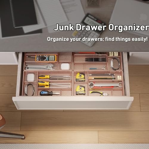 Desk Drawer Organizer Tray, Mesh Desk Organizer, Office Drawer Organizer, Desk Accessories & Workspace Organizers, Suitable for Tools, Pencils, Office Supplies Storage (Rose Gold) - color: Rose Gold