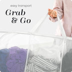 Handy Laundry Collapsible Laundry Basket, 3-Compartment Mesh Laundry Sorter, Foldable Pop Up Hamper with Handles, Space-Saving Durable Organizer for Dorm, Bedroom, Travel, White