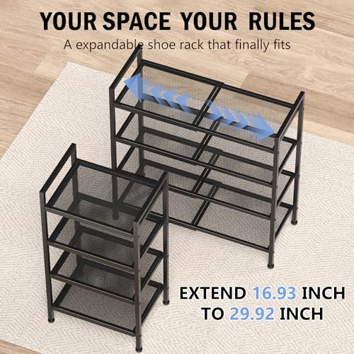 4 Tier Shoe Rack, Expandable Shoe Rack for Closet, Adjustable Shoe Organizer for Entryway, Shoe Storage Organizer for Door Entrance, Garage, Bedroom - size: 4-Tier