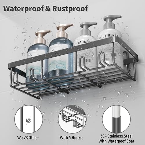 Liuoud 5 Pack Shower Caddy Organizer Rack Shelf for Inside Shower, Self Adhesive Bathroom Wall Storage Basket Rustproof Stainless Steel Large Capacity Shampoo Holder, Dark Grey - color: Dark Grey