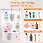 Lifewit Cruise Essentials Shower Caddy Must-Have, 7 Pockets Hanging Bathroom Organizer with Quick-Dry Mesh, Portable Shower Bag to Storage Soap, Shampoo, for RVing, Travel, Camping, White, 1 Pack - size: 17" x 25.6"