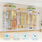Ulif E13 Max Heavy Duty Clothes Rack（With 4 Hanger Rods & 8 Shelves） Freestanding Clothing Racks for Hanging Clothes，Adjustable Closet，Metal Garment Rack 86" W x16 D x77 H，Max Load 1100LBS，White - color: White, size: E13 Max