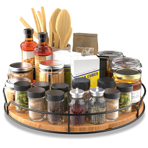 Lazy Susan Turntable Organizer for Cabinet Pantry Kitchen Countertop Refrigerator Cupboard, Pine Wood (Carbonized Black, 14“) - color: Carbonized Black, size: 14''