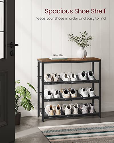 VASAGLE Shoe Rack for Entryway, 4-Tier Shoe Rack Organizer with Storage Shelves and Spacious Top, Freestanding, Adjustable, Industrial, Rustic Brown and Ink Black ULBS040B01 - color: Rustic Brown + Ink Black, size: 4 Tiers (29.5"W)