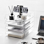 Gagee 4 Pack Paper Organizer for Desk,Clear Stackable Paper Sray Holder, Office Desk Organizer for Notes, Pens, File, Document - size: 4 Vertical