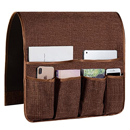 Sofa Armrest Organizer Non-Slip Arm Chair Hanging Caddy Remote Control Holder for Magazine,Tablet, Phone, Books, Glasses (B-Coffee(19'') - color: Coffee, size: 35"x19"