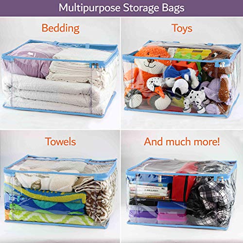 Clear Vinyl Zippered Storage Bags (3-Pack) 40L Sturdy Storage Bags for Sweaters, Blankets, Comforters, Bedding Sets and Much More! (Light Blue, 18x15x9) - color: Light Blue