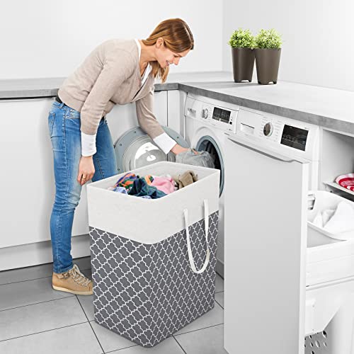 StorageRight Laundry Basket Hamper Large Collapsible Laundry Hamper with Easy Carry Handles，Freestanding Clothes Hampers for Laundry, Bedroom, Dorm, Clothes, Towels, 100L, Clover Grey - color: Clover Grey, size: 100L