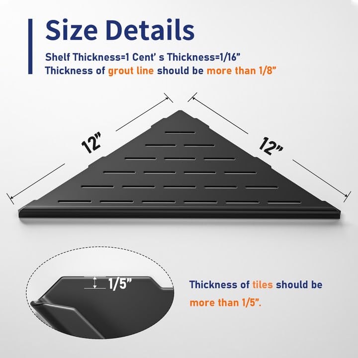 Corner Shower Shelf, 12" Matte Black 304 Stainless Steel Slot Design Recessed Corner Shelves 2 Pack Bathroom Grout in Shelf for Tiled Wall, Large Size - color: Matte Black, size: 12"-2 Pack