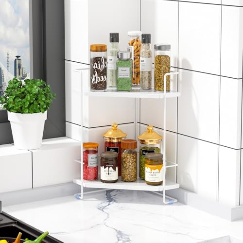 BOIVSHI 2-Tier Bathroom Counter Organizner, Bathroom Organizers and Storage for Bathroom, Kitchen Counter, Corner Storage Shelf for Bedroom, Storage, Makeup, Skincare, Perfume (White) - color: White, size: 2-Tier