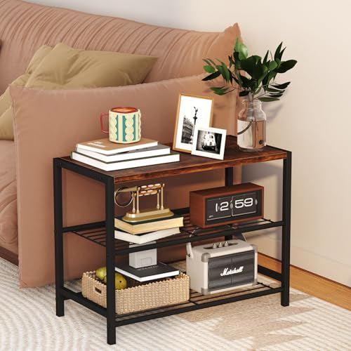 Yusong Shoe Rack Organizer, 3 Tier Industrial Shoe Storage Shelf for Closet Entryway, Narrow Sturdy Metal Shoe Shelves, Rustic Brown - color: Rustic Brown, size: 3 Tier