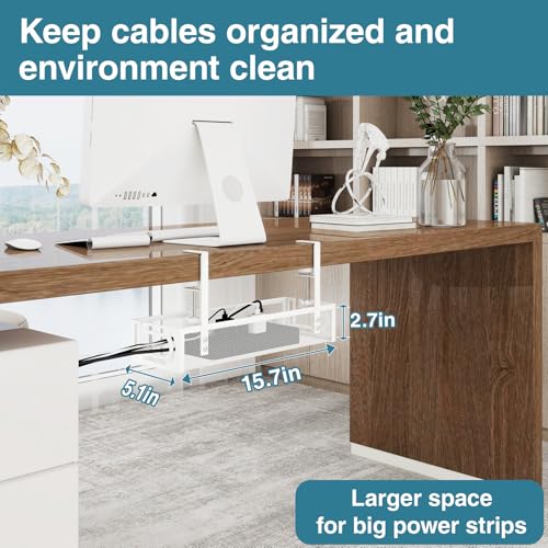 No Drill Under Desk Cable Management Tray, SONATURE 15.7" Cord Organizer for Table, Clamp Mount Desk Cable Management, Premium Carbon Steel Cable Organizer for Office, Home (White) - color: White, size: 15.7 inchs