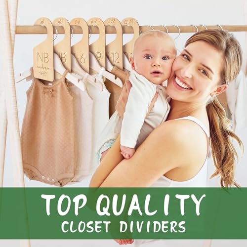 Wooden Baby Closet Dividers - 8 Pcs Double-Sided Design for Newborn Nursery Room Wardrobe Storage by Months Size - Perfect Toddler Clothes Organizer (Olive-1) - color: Olive-1
