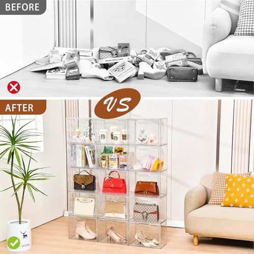 Freebat Stackable Storage Bins, Clear Acrylic Display Case, 5-Pack Acrylic Boxes with Lids, Clear Storage Containers Storage for Handbags, Collectibles & Figures - size: 5pack