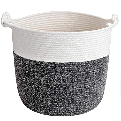 Goodpick Baby Storage Basket, Cotton Rope Laundry Basket for Blankets, Clothes 15 x 14.2 Inches, Nursery Woven Storage Organizing for Toys, Grey - color: Dark Gray, size: 15 × 14.2 inches