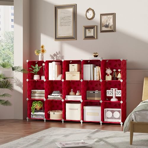 UNKU Cube Storage Organizer, 16 Cube Closet Organizer Storage Shelves, DIY Stackable Bookcase, Clothes Organizer Shelf for Closet, Bedroom, Living Room, Cabinet, Home, Office, Red - color: Green, size: 15cube