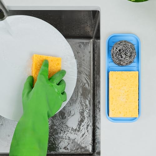 Zulay Kitchen (9x3.5) Silicone Sponge Holder for Kitchen Sink - Flexible Multipurpose Kitchen Soap Tray Sponge Holder - Sink Organizer Tray for Kitchen, Bathroom, Makeup, Trinkets & More (Blue) - color: Blue, size: Medium (9x3.5)