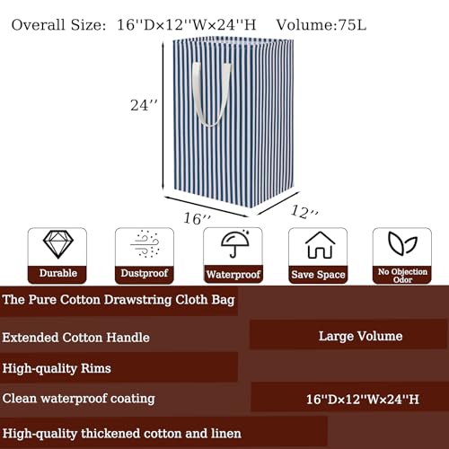 Waterproof Laundry Hamper 75L Collapsible Laundry Basket Extended Cotton Handle Laundry Bag Large Clothes Storage Toy Organization for Bathroom Bedroom Laundryroom College Dorms - color: Tiaowen-004