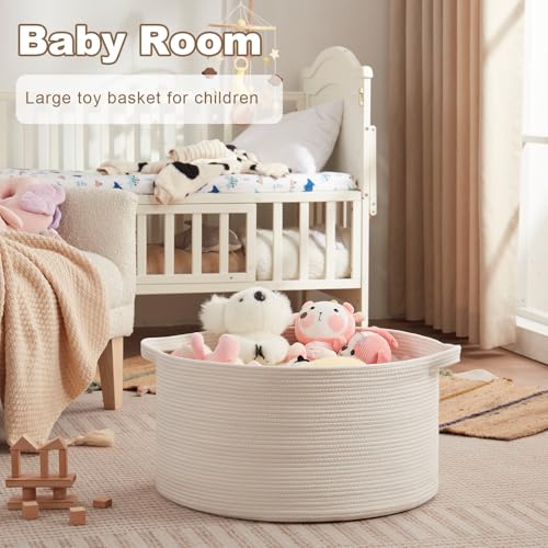 OIASKET Large Woven Baskets for Storage, 22.8" x 22.8" x 13" Blanket Storage Living Room, Baby Toy Basket for Clothes, Pillows, Towels, Shoe Basket for Entryway (White) - color: White, size: 90L