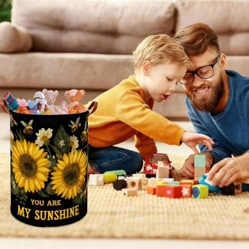 Laundry Basket 15.75 x 15.75 x 19.7 Inch Oxford Fabric Clothes Hamper with Sunflower and Bee Pattern Foldable Laundry Storage Bin with Handles for Bedroom Bathroom Dorm Dirty Clothes Organizer - color: Colorful577