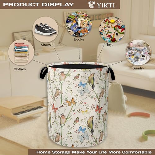 Laundry Hamper,Watercolor Bird Laundry Basket,Spring Flower Butterfly Portable Collapsible Laundry Room Organization Storage for Dorm Room,Nursery,Bathroom,Bedroom,16x20 Inch - color: Watercolor Bird