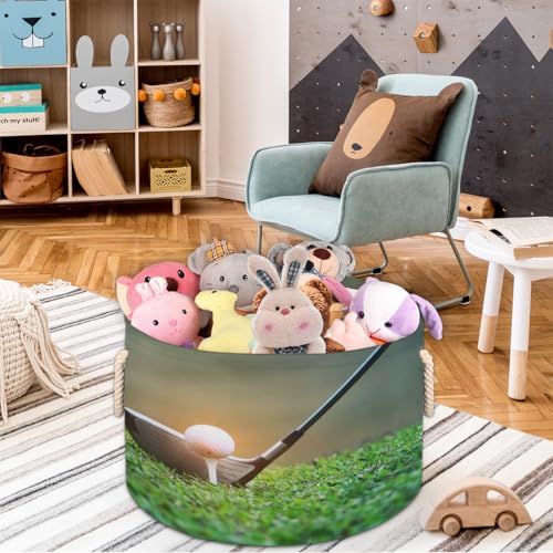 Pardick Large Round Storage Basket Sport Golf Ball Collapsible Circle Storage Bin Basket Laundry Hamper With Handle for Kids Boy Girls Toy Bedroom Living Room Nursery Room Decor Storage Organizer - color: A06:Golf Ball