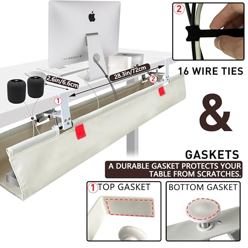 Under Desk Cable Management No Drill – 48" L x 6" W Cord Organizer, Upgraded Silicone Pads (No Scratch!), 16 Cable Slots, Washable PE Honeycomb Base, Fits Desks 0–2.1" Thick, Beige - color: Beige, size: Upgraded with Enhanced Features-48"L x 6"W