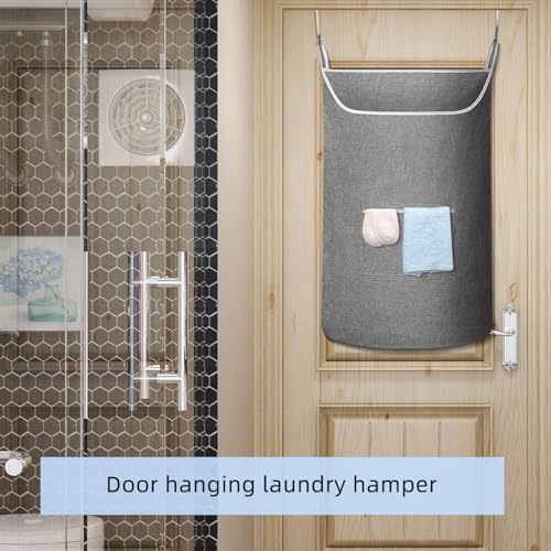 SAVERHO X-Large Hanging Laundry Hamper Bag, Door Hanging Hamper with Front Pocket Dirty Clothes Hanging Laundry Bag Large Size 35X22 inch Door Laundry Basket (Grey) - color: Grey