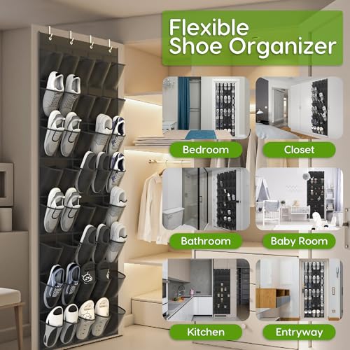 Unjumbly Over the Door Shoe Organizer with 40 Large Breathable Mesh Pockets, Space Saving Shoe Holder, Hanging Shoe Rack for Entryway Bedroom Closet Storage (Black, 40 Pockets) - color: Black, size: 40 Pockets