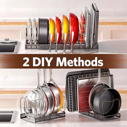 ORDORA Pots and Pans Organizer under Cabinet with Pan Holder: Expandable 11.8"-22.8" Kitchen Cabinet Organizer Rack, 12 Adjustable Dividers Storage for Cookie Sheets, Cutting Boards & Lid, Bronze - color: Bronze, size: 12 Dividers