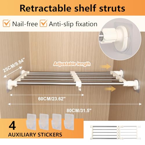 BAOYOUNI Tension Closet Shelves Stainless Steel Rustproof Storage Rack Bathroom Kitchen Organizer Shelf Dividers Ivory, 23.62-31.5 Inches - size: (23.62-31.50) IN