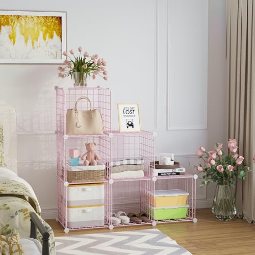 C&AHOME Wire Cube Storage, 6 - Cube Organizer Metal C Grids, Modular Shelves Units, Closet Organizer, Ideal for Home, Office, Living Room, 36.6”L x 12.4”W 36.6”H, Pink UWCS3006P - color: Pink, size: 6 Cube