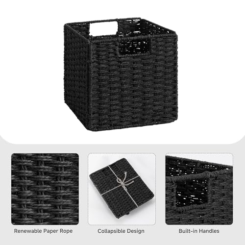 StorageWorks 9 inch Wicker Storage Cubes, Handwoven Wicker Baskets for Storage, Square Cube Basket, Foldable Paper Rope Basket for Organizing, Black, 2 Pack - color: Black, size: 9"L x 9"W x 9"H
