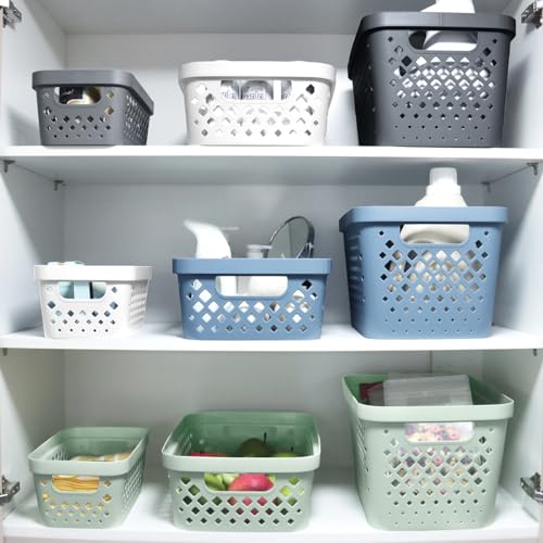 Glad Plastic Storage Basket Set, Value Pack of 6 | Open Storage Bins for Shelves, Bathroom, Pantry, Closet | Nesting Organizer Boxes with Handles, 4 Gallon, Marina Blue - color: Marina Blue, size: 4 Gallon