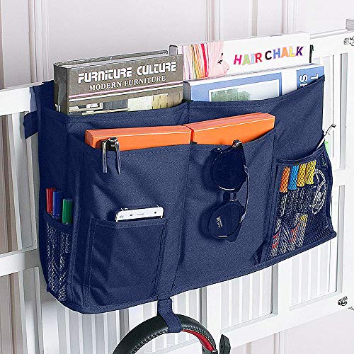 Bunk Bed Organizer, Bedside Storage Caddy, Hanging Pocket for Camp, Dorm Room, Hospital Bed Rail and More (Navy Blue) - color: Blue