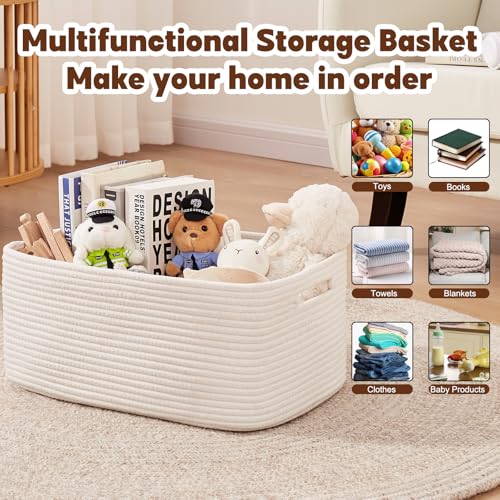 OIAHOMY Storage Basket for Shelves, Closet Cube Storage Bins Baskets for Clothes Blanket Towels, Baby Nursery, Toy Baskets Box, Woven Rope Basket, 17.72 * 12.99 * 7.87 IN, 2 Packs White - color: White, size: 17.72*12.99*7.87