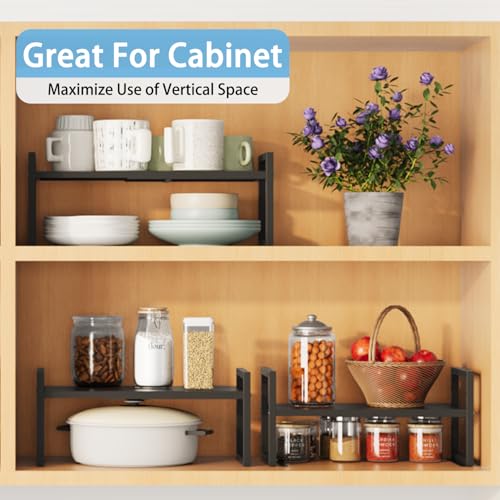 2 Pack Expandable Kitchen Cabinet Shelves Organizer,Heavy Duty Metal Shelving Units and Storage,Stackable Adjustable Kitchen Storage Organization Shelves Rack for Counter Cupboard Pantry,Length:20.5" - size: 2 Tier: 8.3"D x 20.5"W x 15.8"H