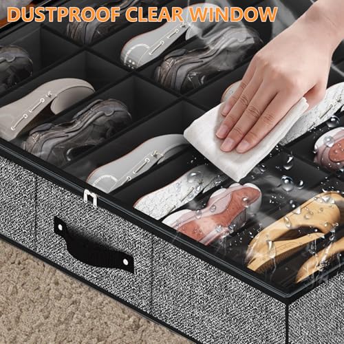 homyfort 32 Pairs Shoe Organizer Under Bed, Underbed Shoe Storage Boxes Bins, Organizador De Zapatos, Extra Large Zapateras Organizer, Black, Set of 2 - color: Black, style: 32 Pairs Shoes